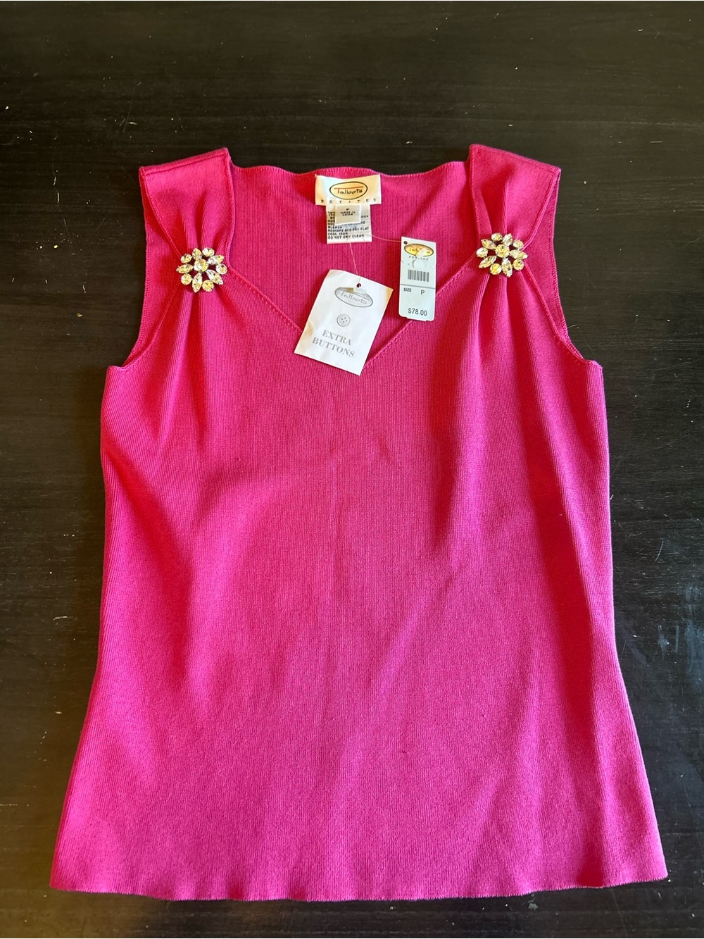 Talbots Hot Pink Sleeveless Tank with Jeweled Floral Accents